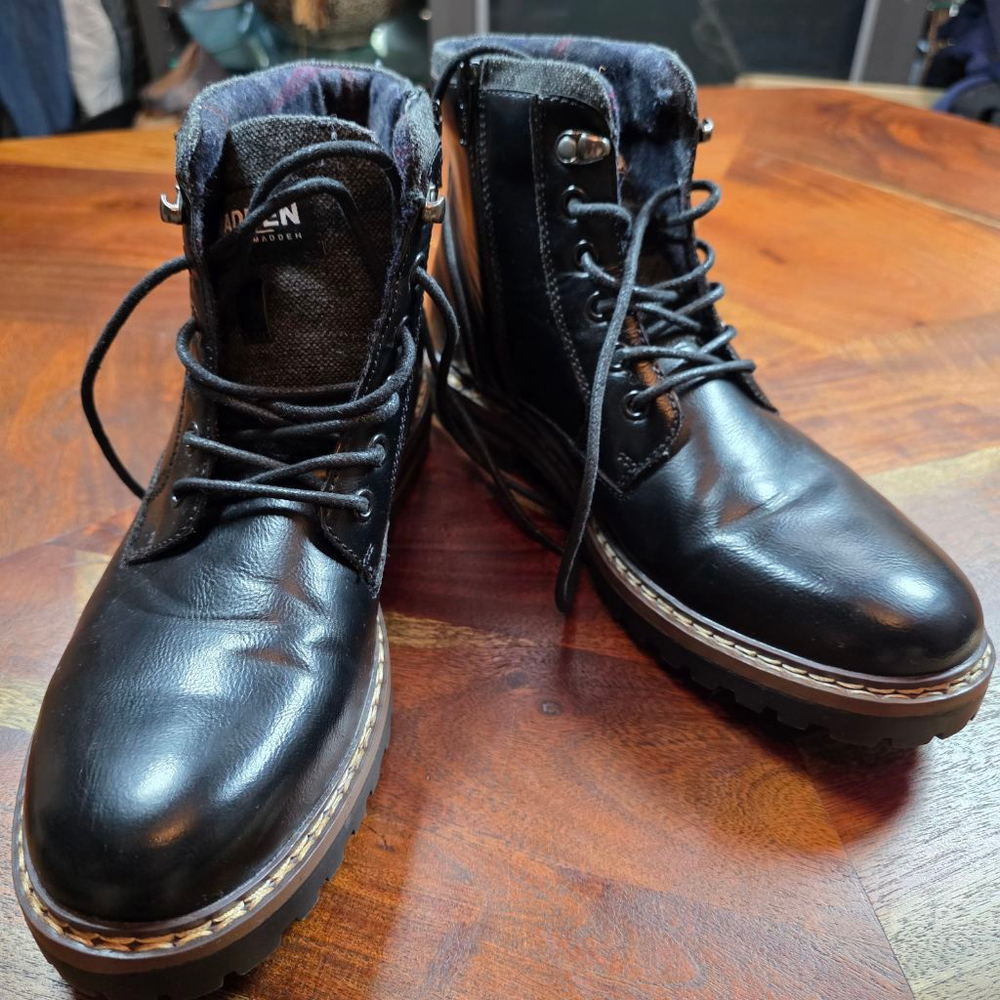 Men's Steve Madden Black & Brown Lace-Up Boots US 8.5